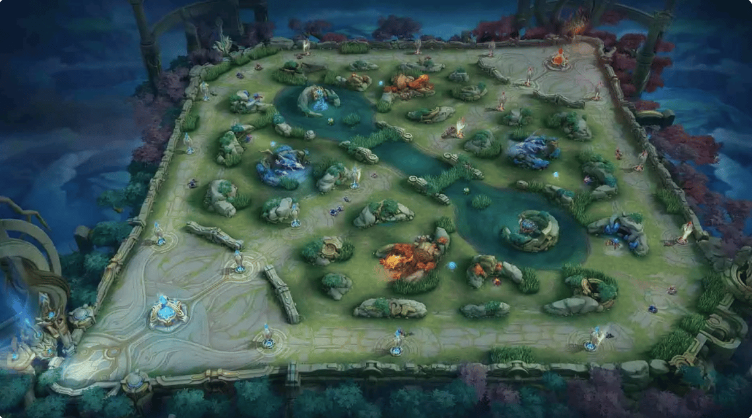 Peta posisi EXP Lane di Mobile Legends beserta pergerakan hero di area tersebut.