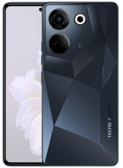 Tampilan belakang Tecno Camon 20 Pro dengan desain kamera unik warna hitam elegan