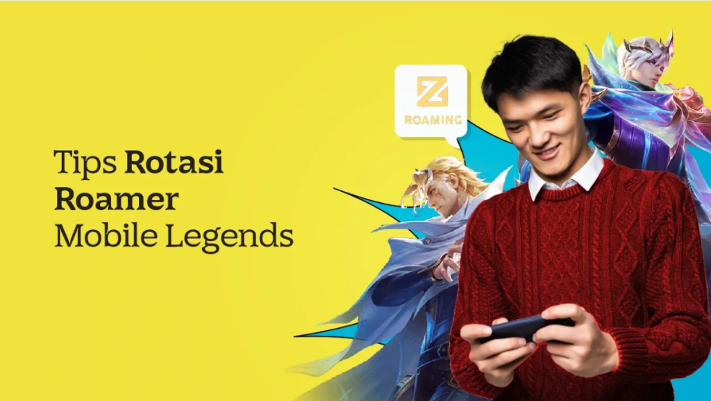 Seorang pemain Mobile Legends sedang membaca tips rotasi roamer untuk meningkatkan strategi permainan tim.