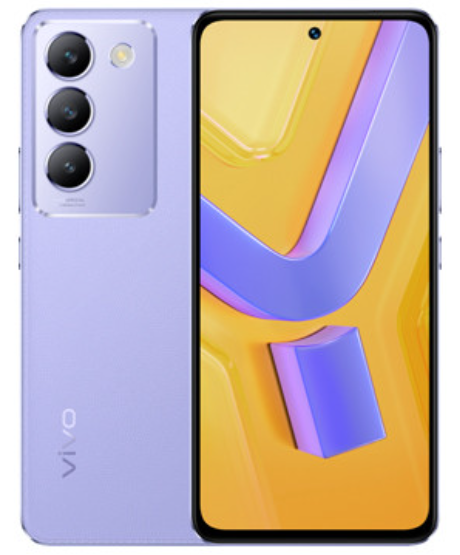 Tampilan desain depan dan belakang vivo Y100 5G warna ungu dengan modul kamera ganda